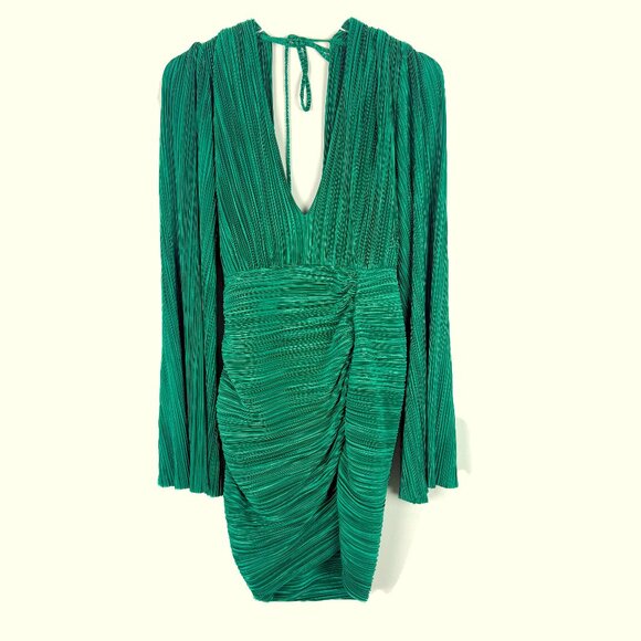 Hello Molly Hype Girl Plisse Long Sleeve Mini Dress Green US Size 8 - Picture 2 of 12